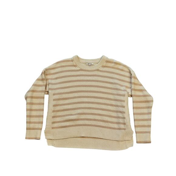 Madewell Striped Pickford Pullover Sweater Pink cream stripes large chunky loose - Picture 2 of 9